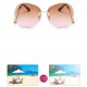 Women Frameless Curved Leg Anti-UV Sunglasses Gradient Color Lens Glasses