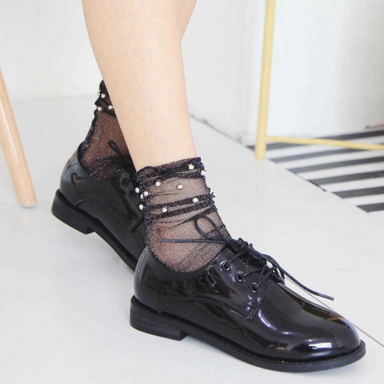 Women Girl Black Harajuku Fish Net Socks Hollow Out Breathable Sexy Pearl Mesh Ankle Socks