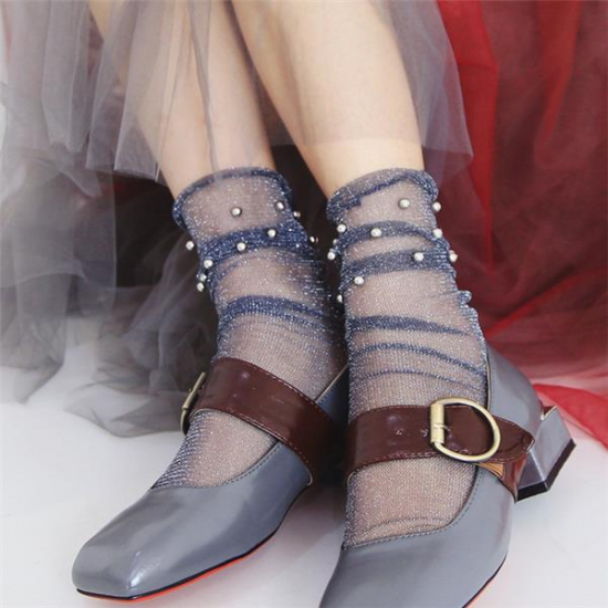 Women Girl Black Harajuku Fish Net Socks Hollow Out Breathable Sexy Pearl Mesh Ankle Socks