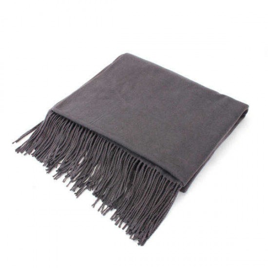 Women Girl Cashmere Imitation Scarves Pure Color Long Tassel Fringed Shawls Pashmina