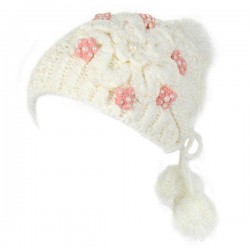 Women Girl Crochet Knitting Woven Flower Caps Slouch Beanie Hanging Ball Bead Decorative Hat