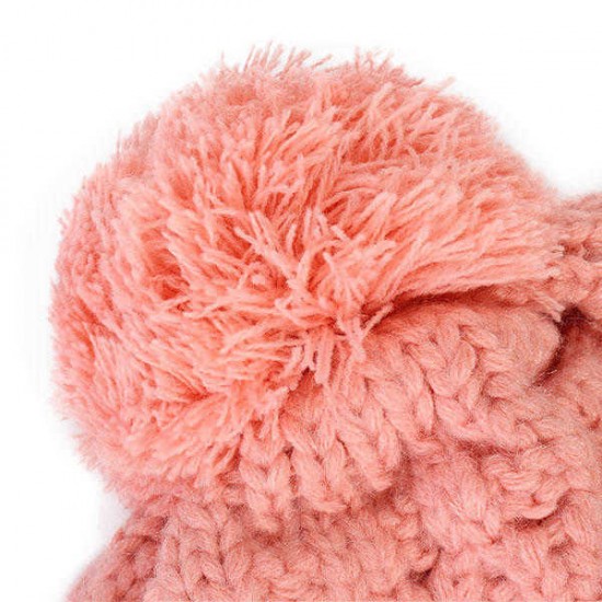 Women Girl Crochet Knitting Woven Flower Caps Slouch Beanie Hanging Ball Bead Decorative Hat