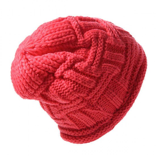 Women Girl Crochet Strap Knitting Caps Button Decorative Baggy Beanie Hat