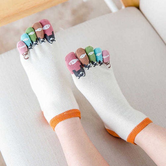 Women Girl Cute Cartoon Cotton Five Toe Socks