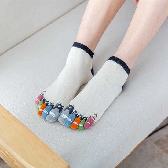 Women Girl Cute Cartoon Cotton Five Toe Socks