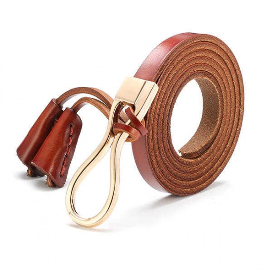 Women Girl Genuine Leather Tassel Alloy Thin Belt Knotted Dress Strip