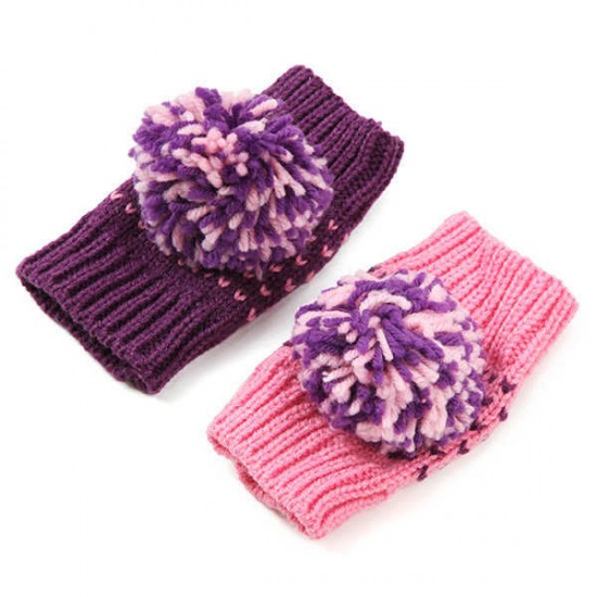 Women Girl Half Fingerless Kniting Color Mixing Ball Screen Touch Gloves