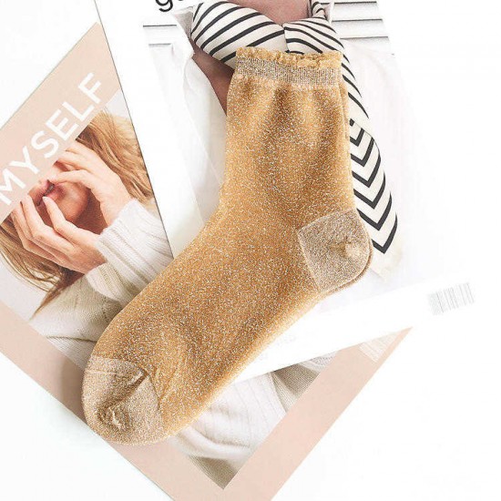 Women Girl Harajuku Crystal Silk Ultra Thin Socks Summer Breathable Middle Tube Socks