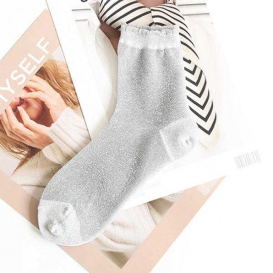 Women Girl Harajuku Crystal Silk Ultra Thin Socks Summer Breathable Middle Tube Socks