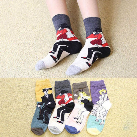 Women Girl Harajuku Style Character Print Cotton Socks Art Abstract Funny Ankle Socks