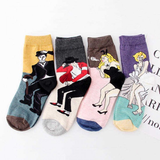 Women Girl Harajuku Style Character Print Cotton Socks Art Abstract Funny Ankle Socks