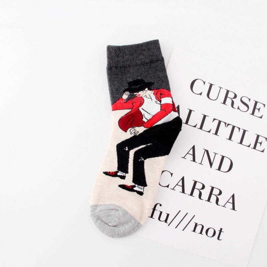 Women Girl Harajuku Style Character Print Cotton Socks Art Abstract Funny Ankle Socks