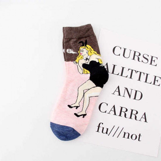 Women Girl Harajuku Style Character Print Cotton Socks Art Abstract Funny Ankle Socks