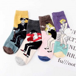 Women Girl Harajuku Style Character Print Cotton Socks Art Abstract Funny Ankle Socks