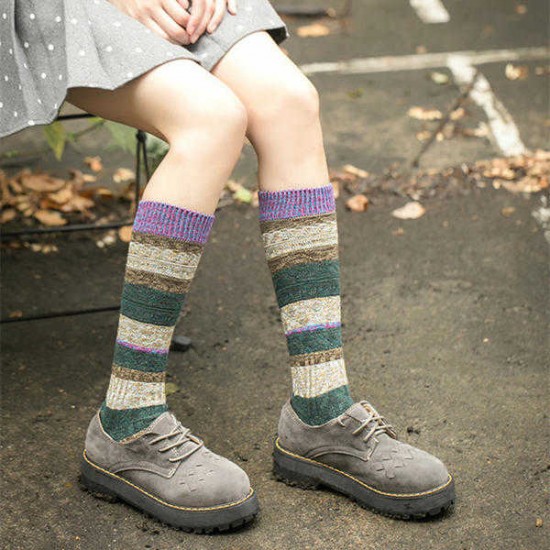 Women Girl Patchwork Harajuku Style Long Tube Socks Casual Cotton Warm Elastic Stockings