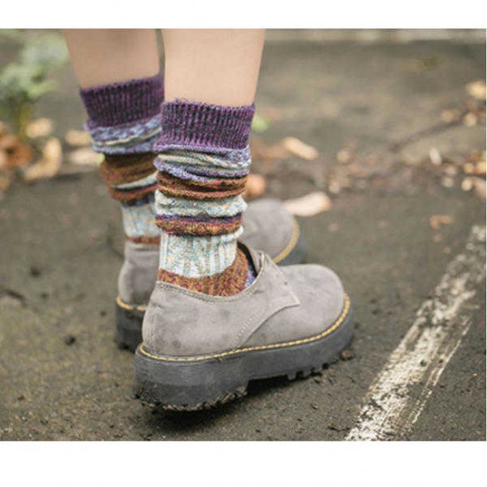 Women Girl Patchwork Harajuku Style Long Tube Socks Casual Cotton Warm Elastic Stockings