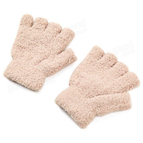 Women Girl Soft Coral Fleece Gloves Fingerless Pure Color Short Mittens Women Girl Soft Coral Fleece Gloves Fingerless Pure Color Short Mittens