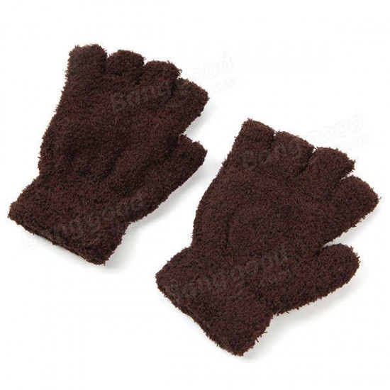 Women Girl Soft Coral Fleece Gloves Fingerless Pure Color Short Mittens Women Girl Soft Coral Fleece Gloves Fingerless Pure Color Short Mittens
