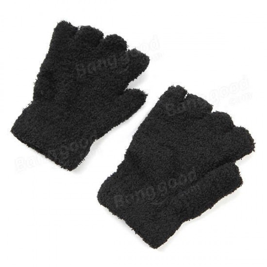 Women Girl Soft Coral Fleece Gloves Fingerless Pure Color Short Mittens Women Girl Soft Coral Fleece Gloves Fingerless Pure Color Short Mittens