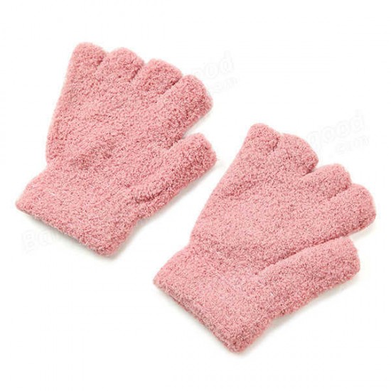 Women Girl Soft Coral Fleece Gloves Fingerless Pure Color Short Mittens Women Girl Soft Coral Fleece Gloves Fingerless Pure Color Short Mittens