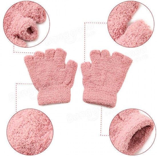 Women Girl Soft Coral Fleece Gloves Fingerless Pure Color Short Mittens Women Girl Soft Coral Fleece Gloves Fingerless Pure Color Short Mittens