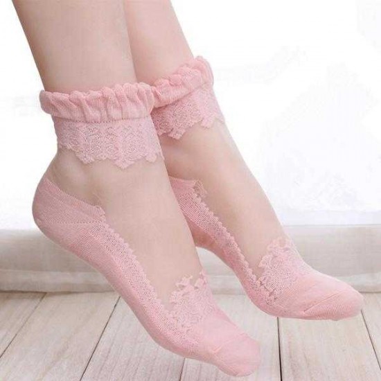 Women Girl Summer Ultra Thin Socks Transparent Breathable Crystal Lace Ankle Socks