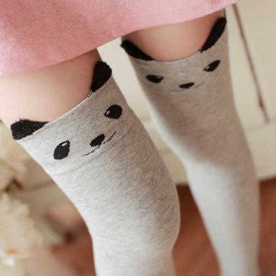 Women Girls Cartoon Animal Cotton Stocking Kawaii Cat Bear Over Kneed High Tight Socks