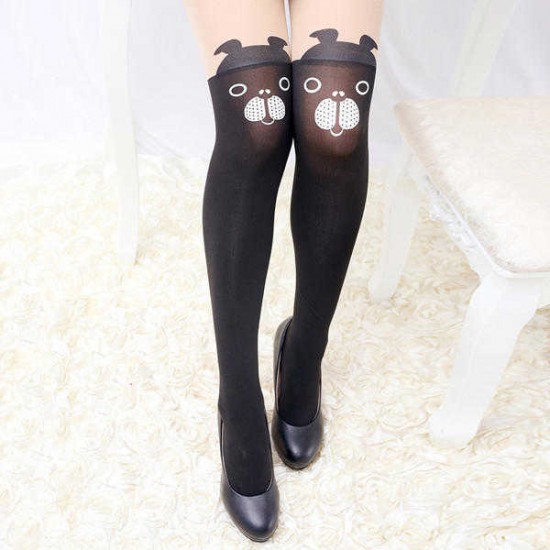 Women Girls Cartoon Animal Pantyhose Kawaii Transparent Elastic Stretchable High Tight Stockings