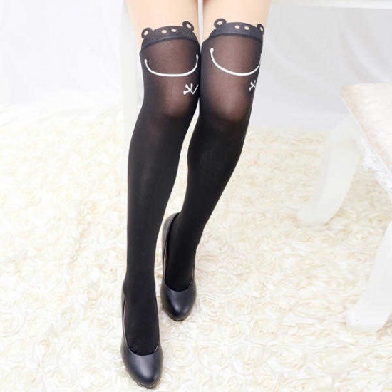 Women Girls Cartoon Animal Pantyhose Kawaii Transparent Elastic Stretchable High Tight Stockings