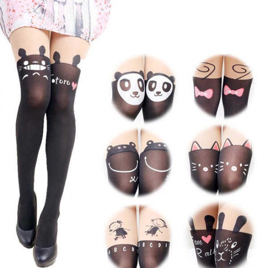 Women Girls Cartoon Animal Pantyhose Kawaii Transparent Elastic Stretchable High Tight Stockings