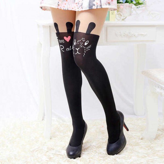 Women Girls Cartoon Animal Pantyhose Kawaii Transparent Elastic Stretchable High Tight Stockings