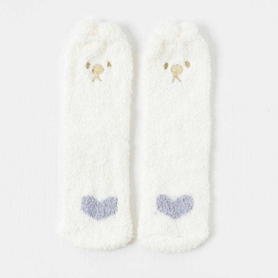 Women Girls Coral Velvet Sock Cute Cartoon Home Casual Thick Warm Middle-Tube Socks