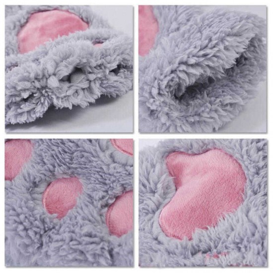 Women Girls Fluffy Plush Bear Cat Paw Fingerless Gloves  Paw Glove Winter Warm Mittens