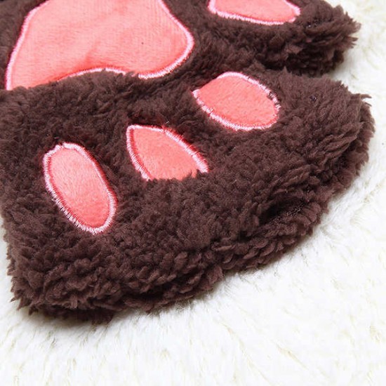 Women Girls Fluffy Plush Bear Cat Paw Fingerless Gloves  Paw Glove Winter Warm Mittens