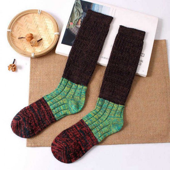 Women Girls Knitting Crochet Stripe Legs Socks Harajuku Style Mixed Color Patchwork High Hosiery