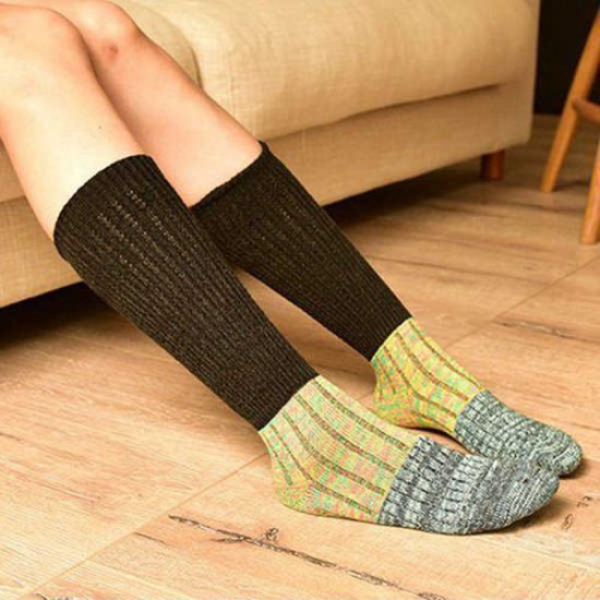 Women Girls Knitting Crochet Stripe Legs Socks Harajuku Style Mixed Color Patchwork High Hosiery