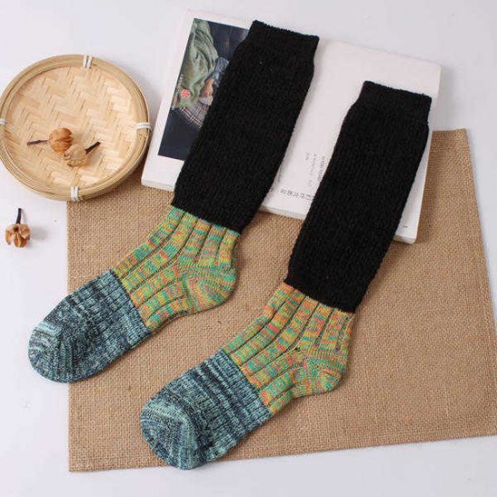 Women Girls Knitting Crochet Stripe Legs Socks Harajuku Style Mixed Color Patchwork High Hosiery