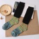 Women Girls Knitting Crochet Stripe Legs Socks Harajuku Style Mixed Color Patchwork High Hosiery