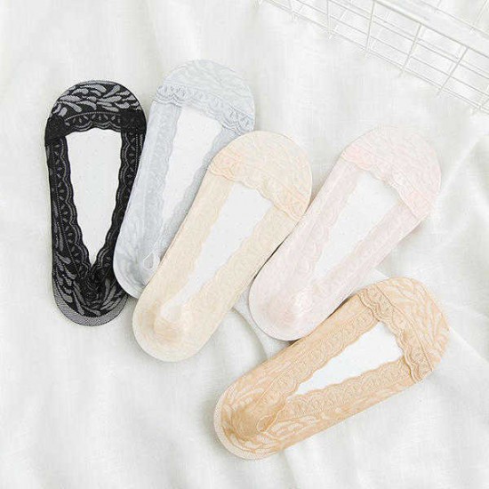 Women Girls Lace Anti-skid Invisible Boat Socks Summer Breathable Low Cut Socks