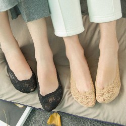 Women Girls Lace Boat Socks Silicon Antiskid Invisible Liner No Show Peep Low Cut Hosiery