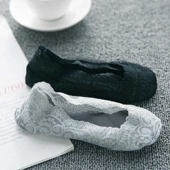 Women Girls Lace Boat Socks Silicon Antiskid Invisible Liner No Show Peep Low Cut Hosiery