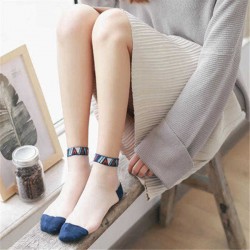 Women Girls Lace Crystal Glass Silk Ultra Thin Socks Transparent Harajuku Style Socks Ankle Socks