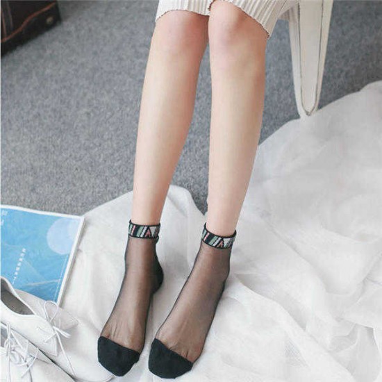 Women Girls Lace Crystal Glass Silk Ultra Thin Socks Transparent Harajuku Style Socks Ankle Socks