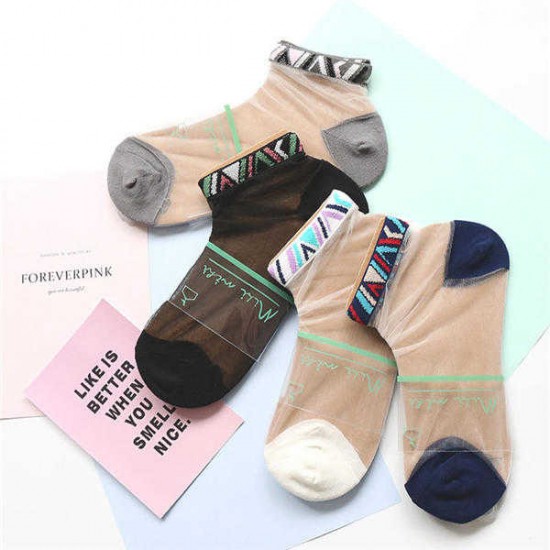 Women Girls Lace Crystal Glass Silk Ultra Thin Socks Transparent Harajuku Style Socks Ankle Socks