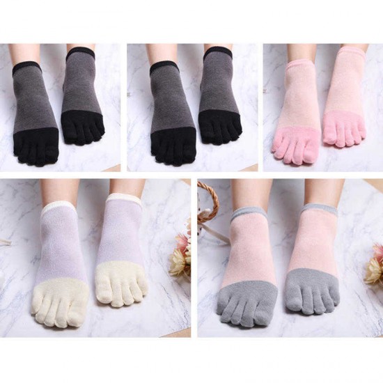 Women Girls Simple Style Five-Toe Socks 5-Pair Set Short Tube Ankle Socks