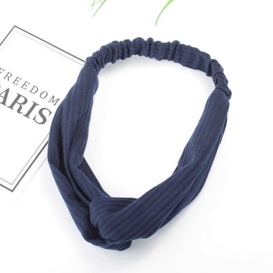 Women Girls Simple Style Knit Stripes Solid Color Headband Sports Yoga Casual Twisted Hair Band