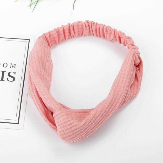 Women Girls Simple Style Knit Stripes Solid Color Headband Sports Yoga Casual Twisted Hair Band