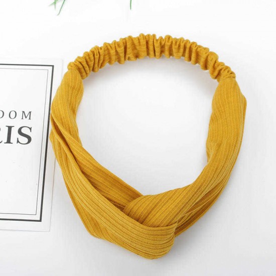 Women Girls Simple Style Knit Stripes Solid Color Headband Sports Yoga Casual Twisted Hair Band