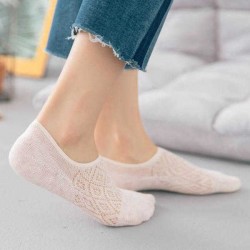 Women Girls Summer Thin Hollow Breathable Boat Socks Soft Cotton Antiskid Invisible Socks