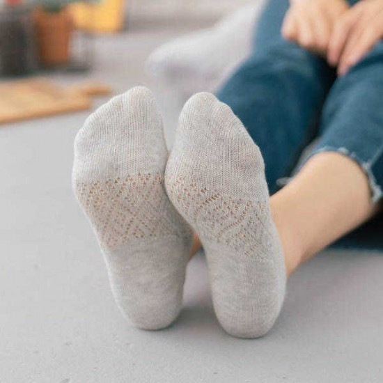 Women Girls Summer Thin Hollow Breathable Boat Socks Soft Cotton Antiskid Invisible Socks